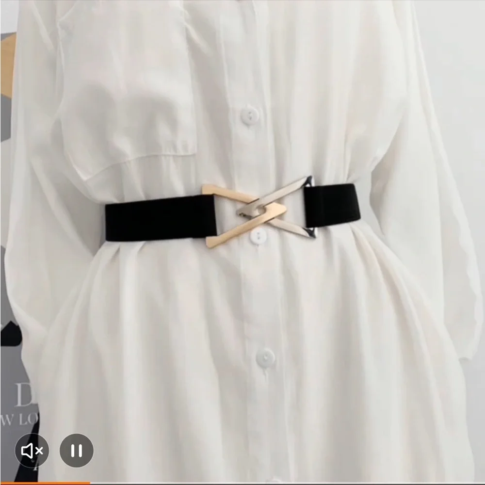 Double Triangle Metal Buckle Belt Decorative Elastic Casual One Size Fits‎ Most